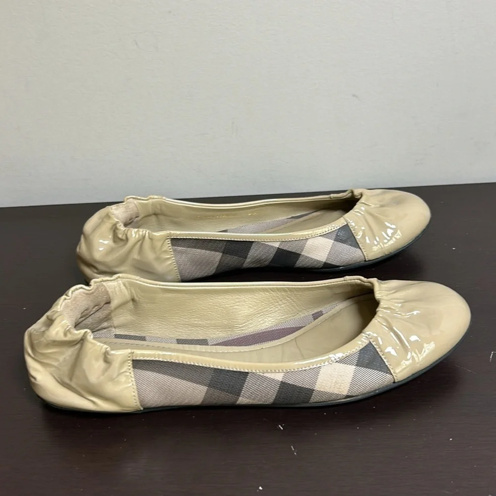 BURBERRY Nova Check Pattern Leather Ballet Flats Beige Rounded Toe Sz 39 US 9 - Picture 5 of 14